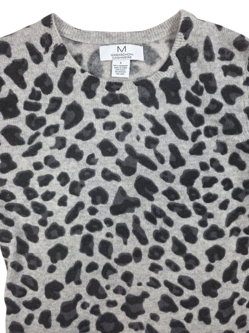 Magaschoni Cashmere Leopard Print Gray & Black Sweater Small